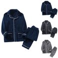 thumbnail image 4 of Chiccall Mens Button Down Pajama Set Soft Comfy Soft Fleece Lapel Sleepwear Baggy Pants Long Sleeve Flannel Fuzzy Pajama Set for Men, 4 of 4