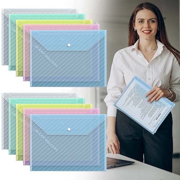 Button File Bags Ecohintz Thick Transparent Button File Bags (10-Pack) - Large Capacity Document Holder for School Test Paper Storage - Clear Plastic with Secure Closure, Document Holder Set