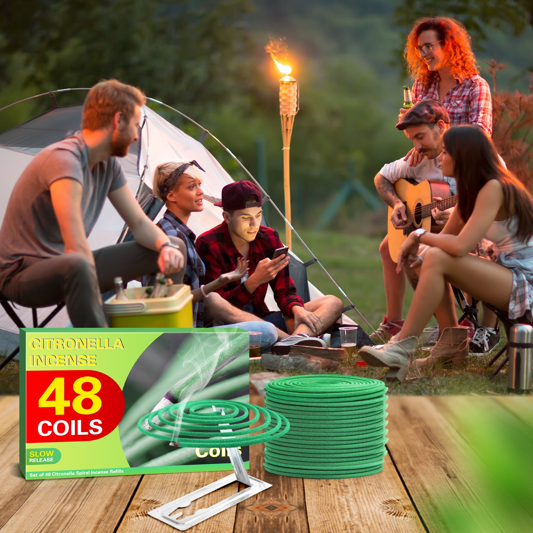 SCENTORINI Citronella Coils, 48 Pcs Lemongrass Incense for Backyards, Pool Side, Patio, Including Holder