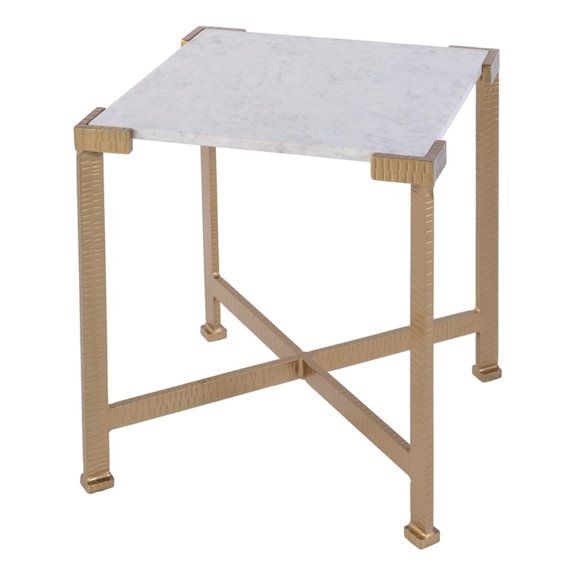 Butler Specialty Company Loric 18"W Square Iron - Marble Side Table White-Gold