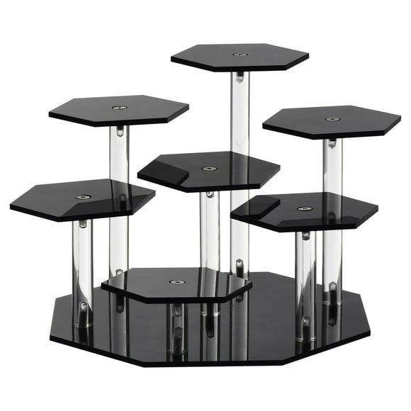 Soporte de exhibición acrílico de 7 niveles, organizador de coleccionables, soporte para exhibición de cupcakes, postres y figuras de acción, color negro