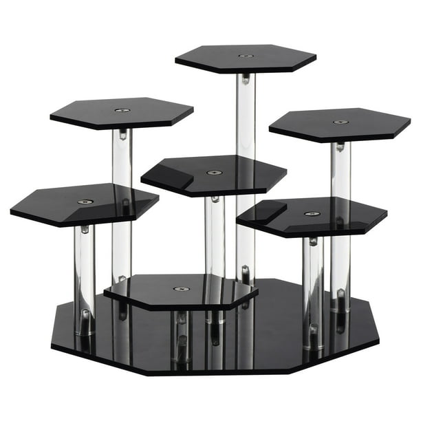 Soporte de exhibición acrílico de 7 niveles, organizador de coleccionables, soporte para exhibición de cupcakes, postres y figuras de acción, color negro