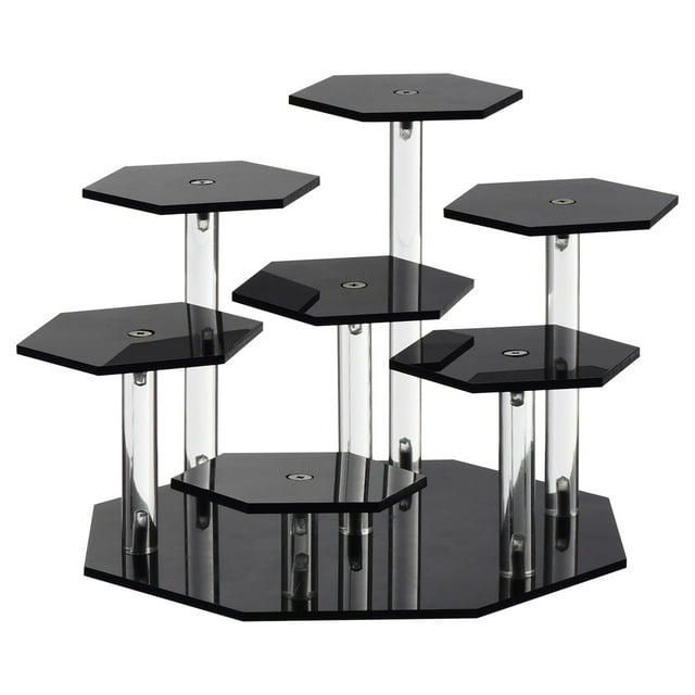 Soporte de exhibición acrílico de 7 niveles, organizador de coleccionables, soporte para exhibición de cupcakes, postres y figuras de acción, color negro
