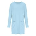 thumbnail image 4 of BangWanChi Long Sleeve Dress for Women Women's Casual Long Sleeved Dress With Pockets Long Sleeved Round Neck Knee Length Dress Sky Blue M, 4 of 4