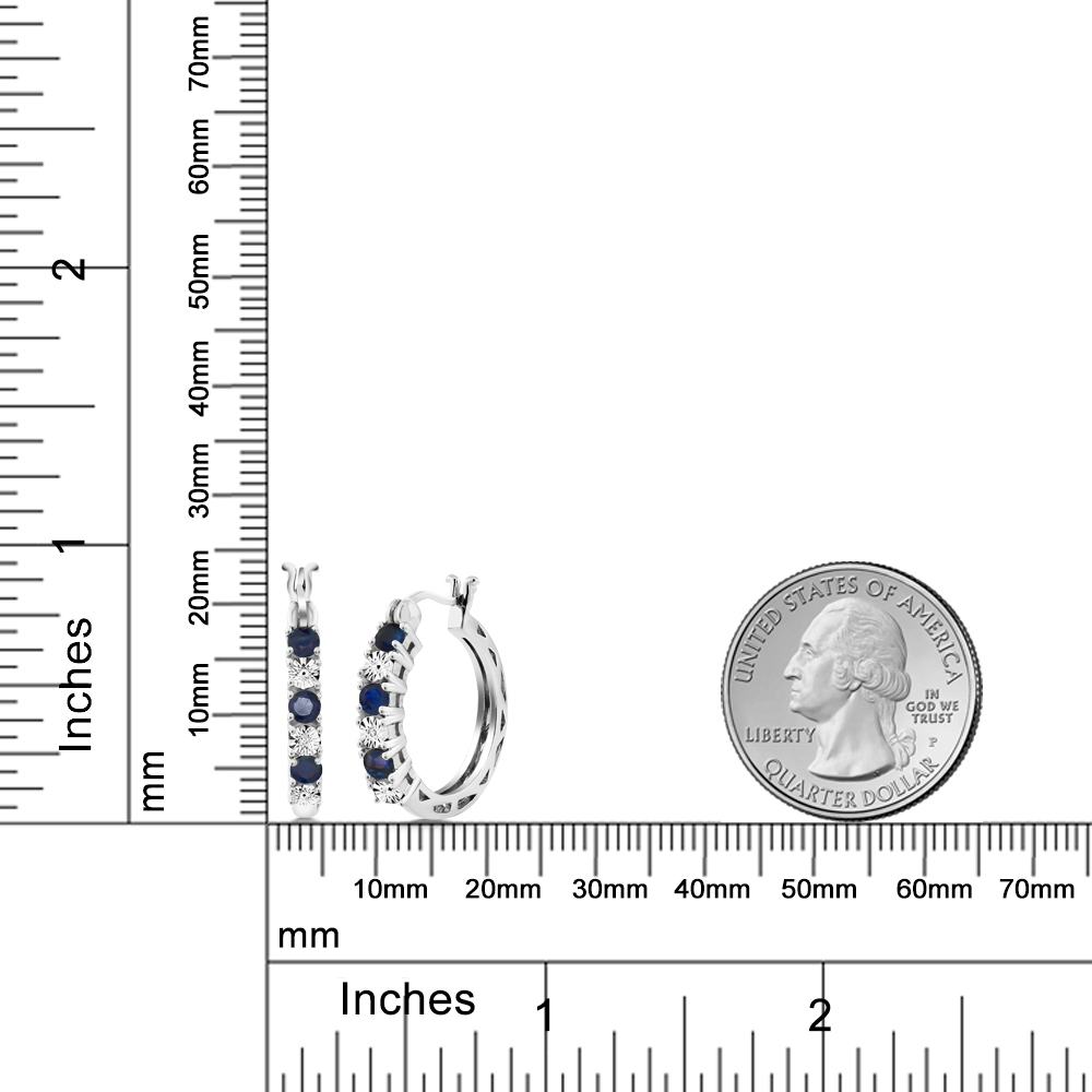 Gem Stone King 925 Sterling Silver Blue Sapphire and White Lab Grown Diamond Accent Hoop Earrings for Women (0.83 Cttw, 22MM = 0.85 inches Diameter)
