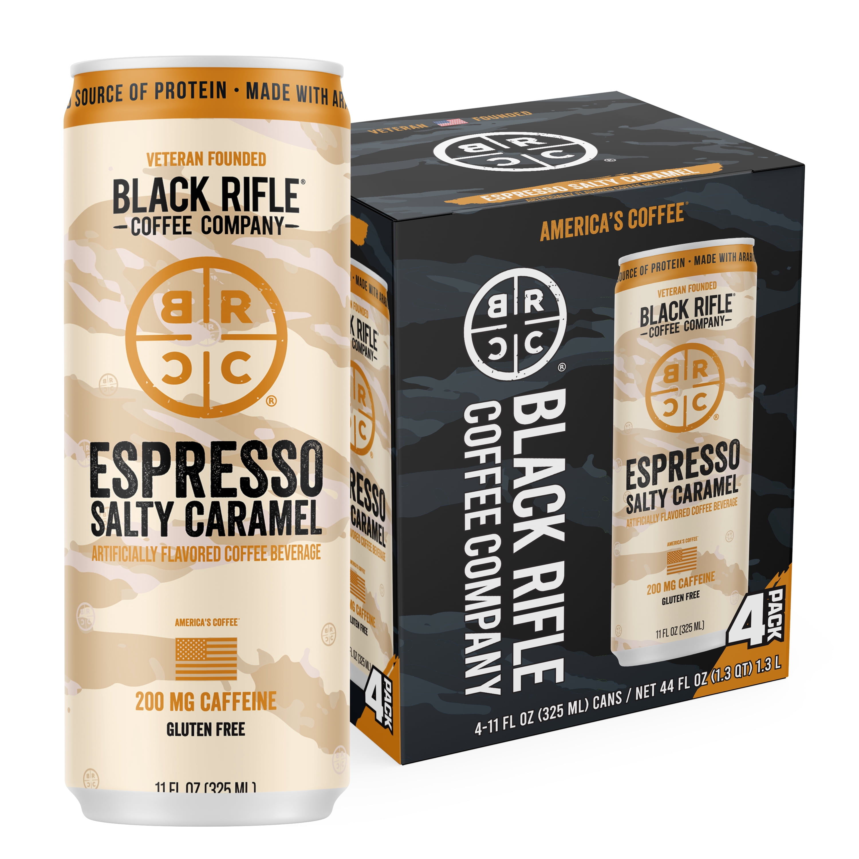 Black Rifle Coffee Company Iced Espresso Salty Caramel, Ready to Drink for Instant Energy 4 Pack, 11oz, Can
