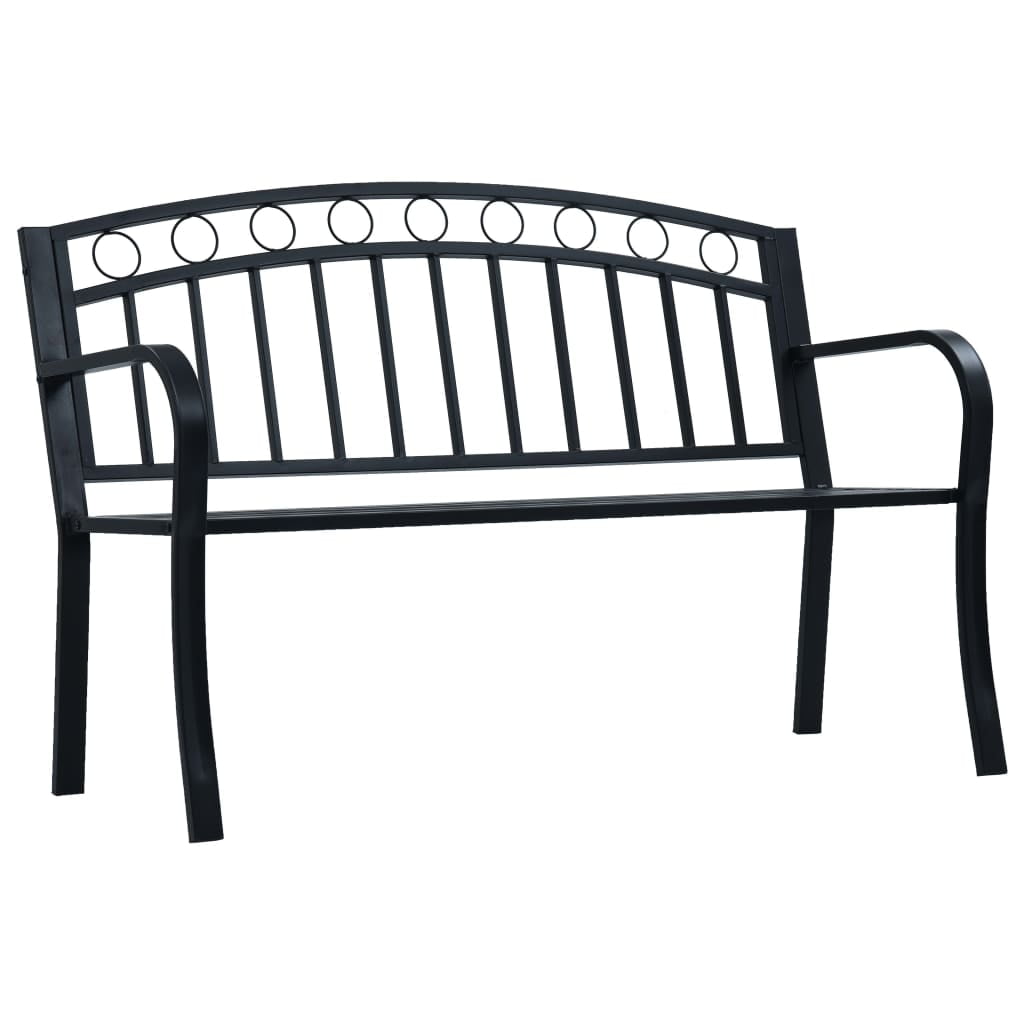 Kepooman 49" Outdoor Patio Modern Metal Bench with Geometric Pattern Curved Backrest, Black Kepooman 49" Outdoor Patio Modern Metal Bench with Geometric Pattern Curved Backrest, Black