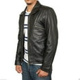 thumbnail image 2 of Men's Genuine Lambskin Leather Jacket Biker Soft Stylish Blue Motorcycle Jacket A031, 2 of 4
