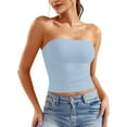 thumbnail image 2 of Tube Top Bra Solid Long Tube Tops Summer Basic Y2K Layering Tank Top Cute Strapless Fitted Bandeau Going Out Crop Top Camisoles Light Blue XS, 2 of 6