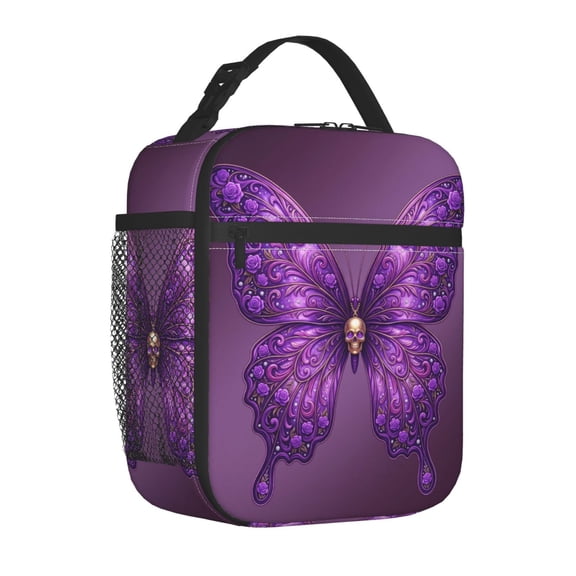 Butterfly Skull Lunch Box For Women Men Insulated Gothic Purple Butterfly Lunch Bag Reusable Large Containers Cooler Lunch Tote Bag For Office Work Picnic Hiking