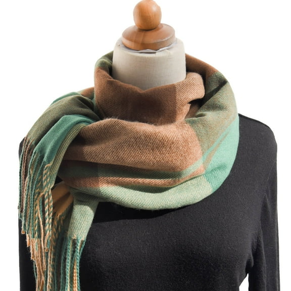 Prolriy Scarf for Women Autumn and Winter Colorful Plaid Shawl Thickening Warm Fringe Scarf Womens Scarf Dark Green