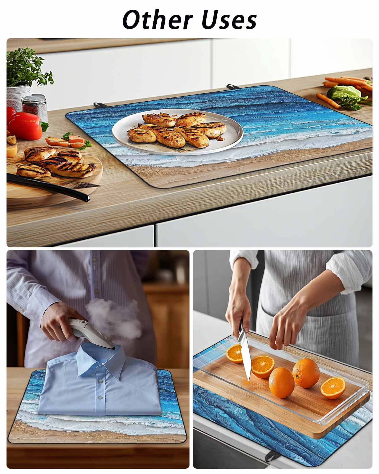 Stove Top Covers for Electric Stove, Blue Coastal Beach Glass Stovetop Cover Protector, Summer Nautical Oil Painting Induction Cooktop Protector Oven Mat for Kitchen Countertop 24"x21"