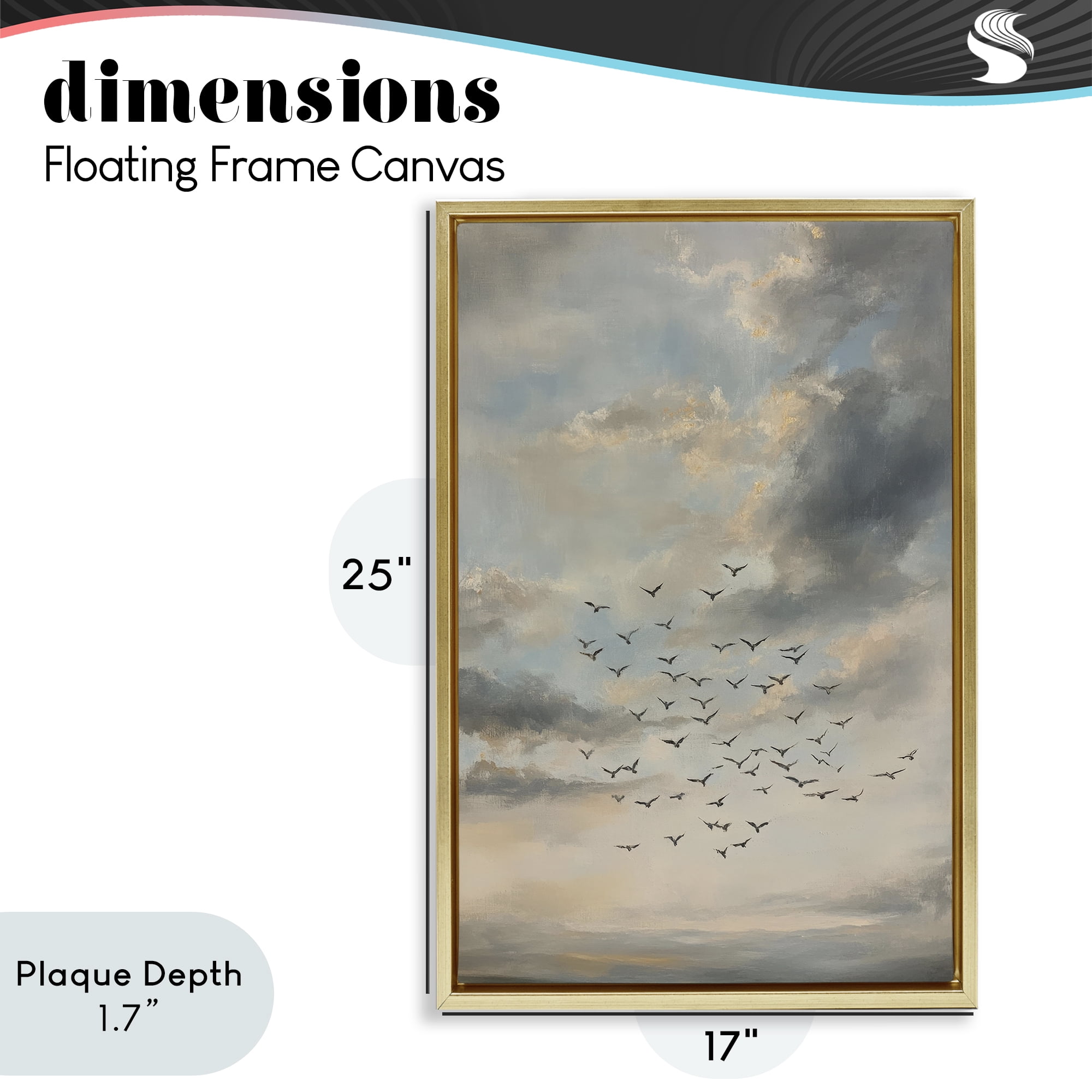 Stupell Industries Birds in the Clouds at Dusk Gold Framed Floater Canvas Wall Art, design by Petal Prints Design