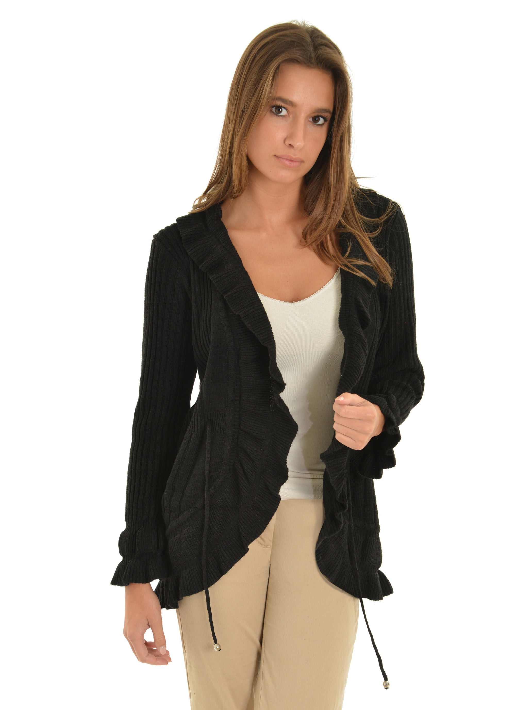 black cardigan with tie belt