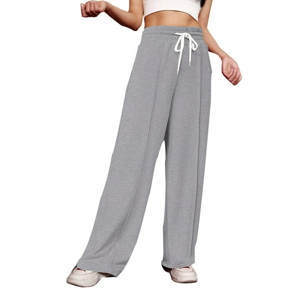 Akafmk Womens Plus Size Sweatpants,Athletic Pants for Sports,High Waist Drawstring Wide Leg Pants Solid Color Long Trousers Relaxed Fitting Running Workout Pants with Pockets