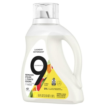 9 Elements Vinegar Powered Liquid Laundry Detergent, Citrus Scent, 65 fl oz, 35 Loads