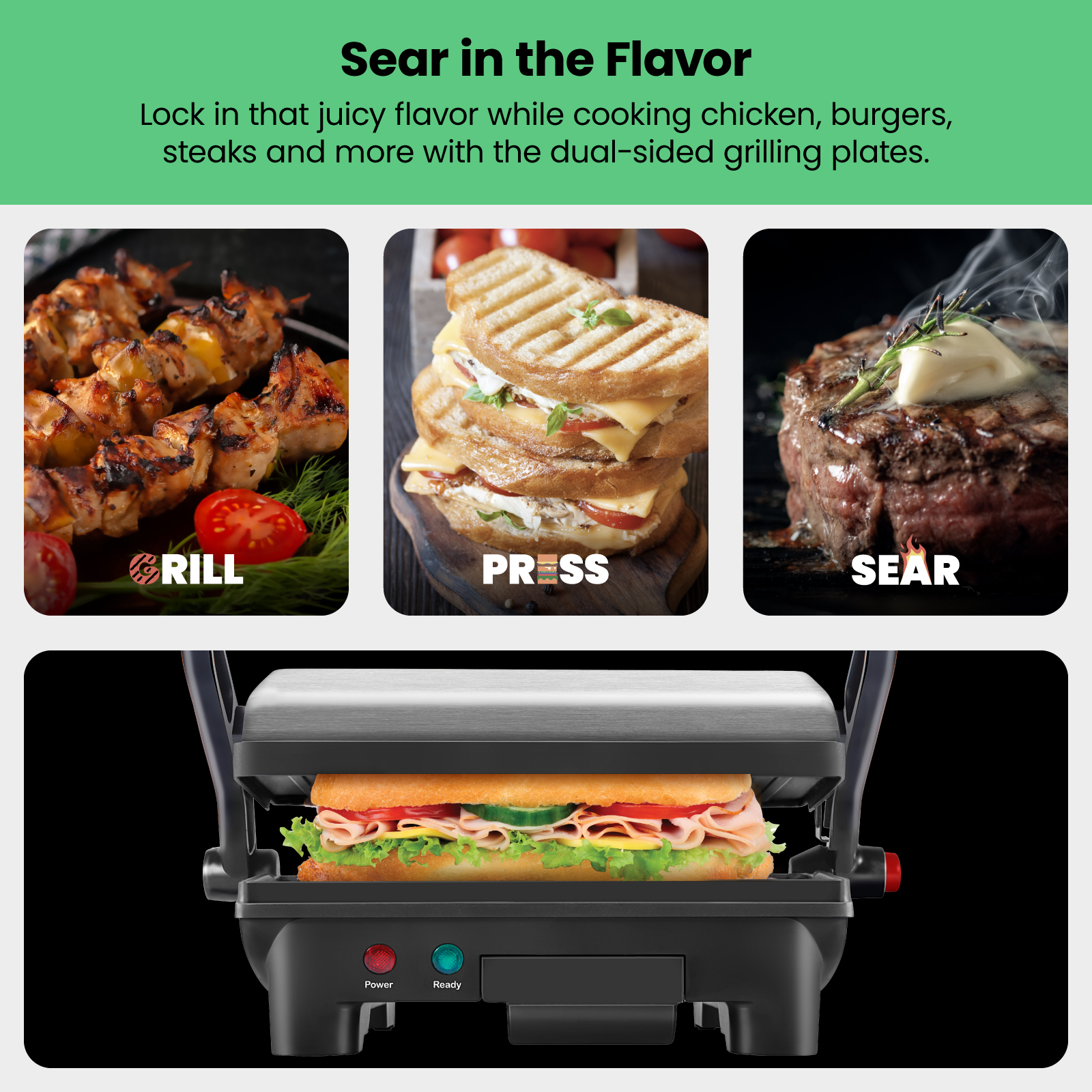 Chefman 3-in-1 Panini Press & Grill, 2-Slice Non-Stick, Opens Flat - Stainless Steel