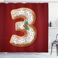 thumbnail image 1 of Number Shower Curtain, Christmas Theme Gingerbread Cookie in the Shape of Three with Mistletoe, Fabric Bathroom Set with Hooks, 69W X 84L Inches Extra Long, Red Apricot and Green, by Ambesonne, 1 of 3