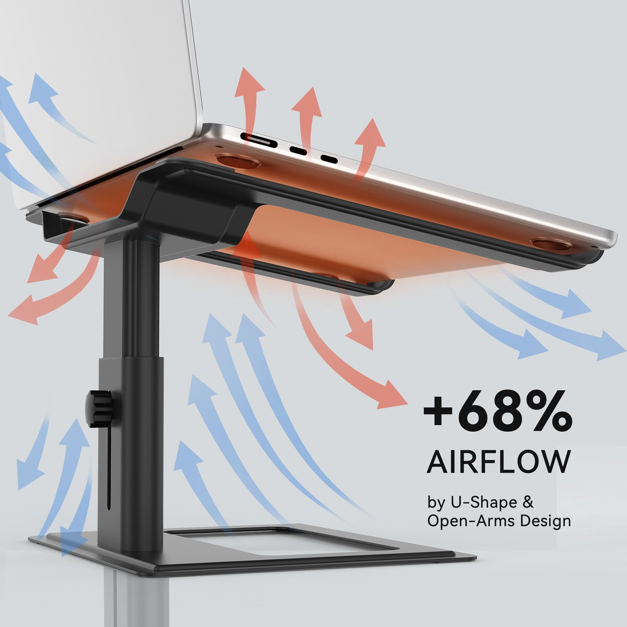 Adjustable Laptop Stand  Ergonomic Aluminum Riser For 10-17.3" Notebooks Ventilated Metal Holder With Height Alignment Desk Workspace Black