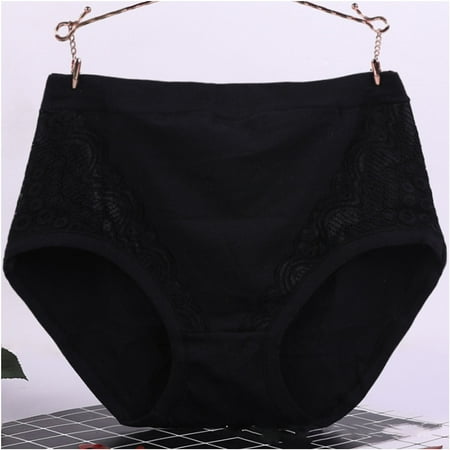 POTETI Plus Size Underwear for Women Tummy Control High Waist Cotton Plus Size Panties for Women Black Briefs XXXL