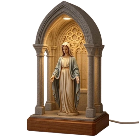Elegant Mary Devotional Statue – Handmade Catholic Ornament for Home Decoration – Soft Eye Protecting Resin Display for Bedroom and Living Room