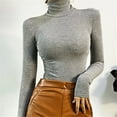 thumbnail image 5 of Besolor Turtleneck Bodysuits for Women Long Sleeve Ribbed Stretch Leotards Tops Fashion Bodysuits Blouse Gray, 5 of 7
