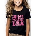thumbnail image 1 of [Girls' Graphic Tee] Girls' Graphic T-Shirt | "In My 100 of School Era" Black with Lettering & Joyful Face Design, Casual Short Sleeve Round Neck Summer Top for Ages 4-12, Machine Was, 1 of 6