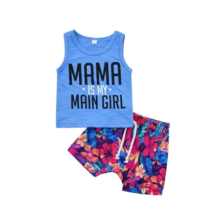 

CIYCuIT 2Pcs Baby Boys Summer Clothing Sets Cute Letters Print Sleeveless Tank Tops T-Shirt+Palm Shorts Outfit