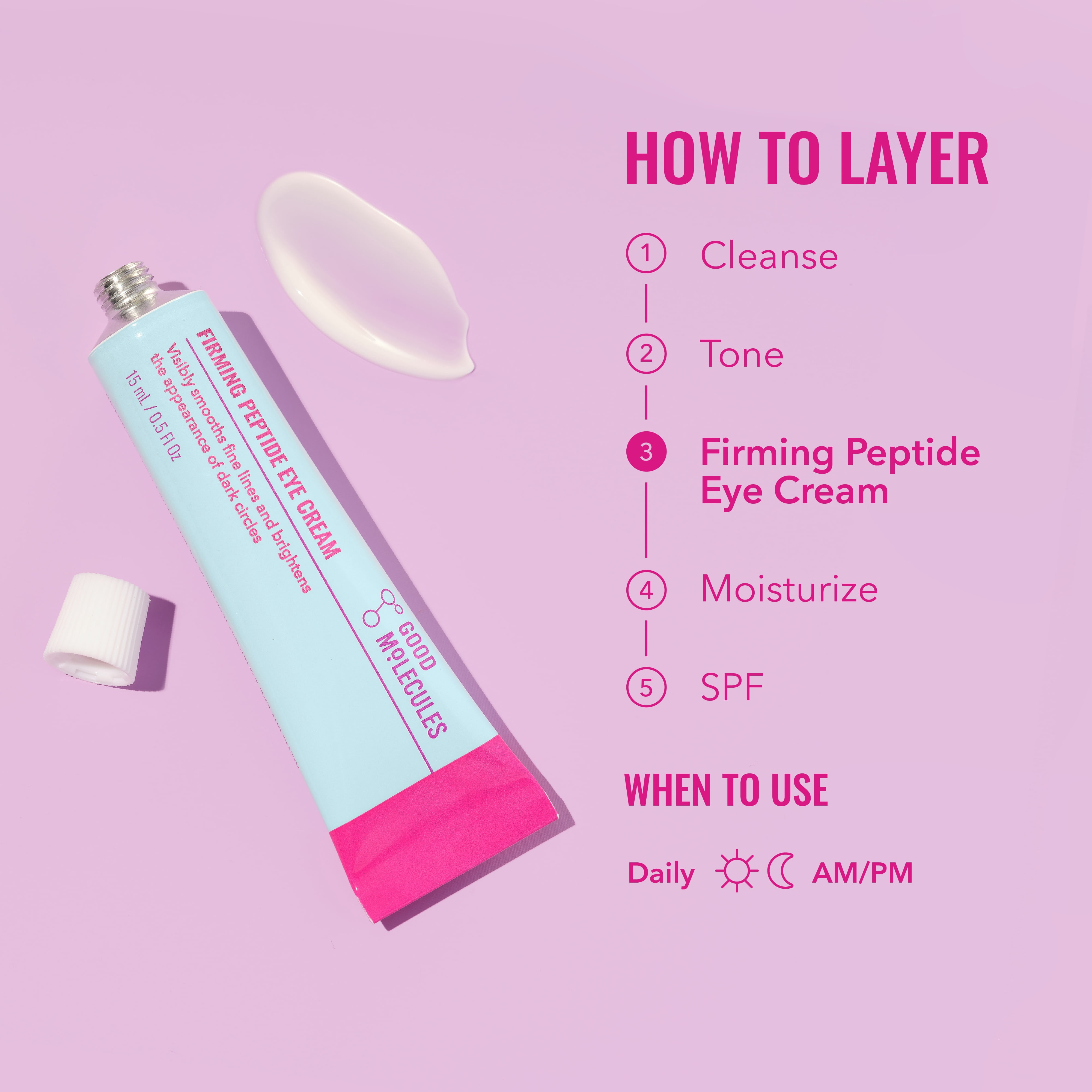 Good Molecules Firming Peptide Eye Cream - Formulated with Peptides, Bakuchiol, & Algae Complex to Target Fine Lines, Wrinkles, & Dark Circles, Skincare for Face, 0.5 fl oz