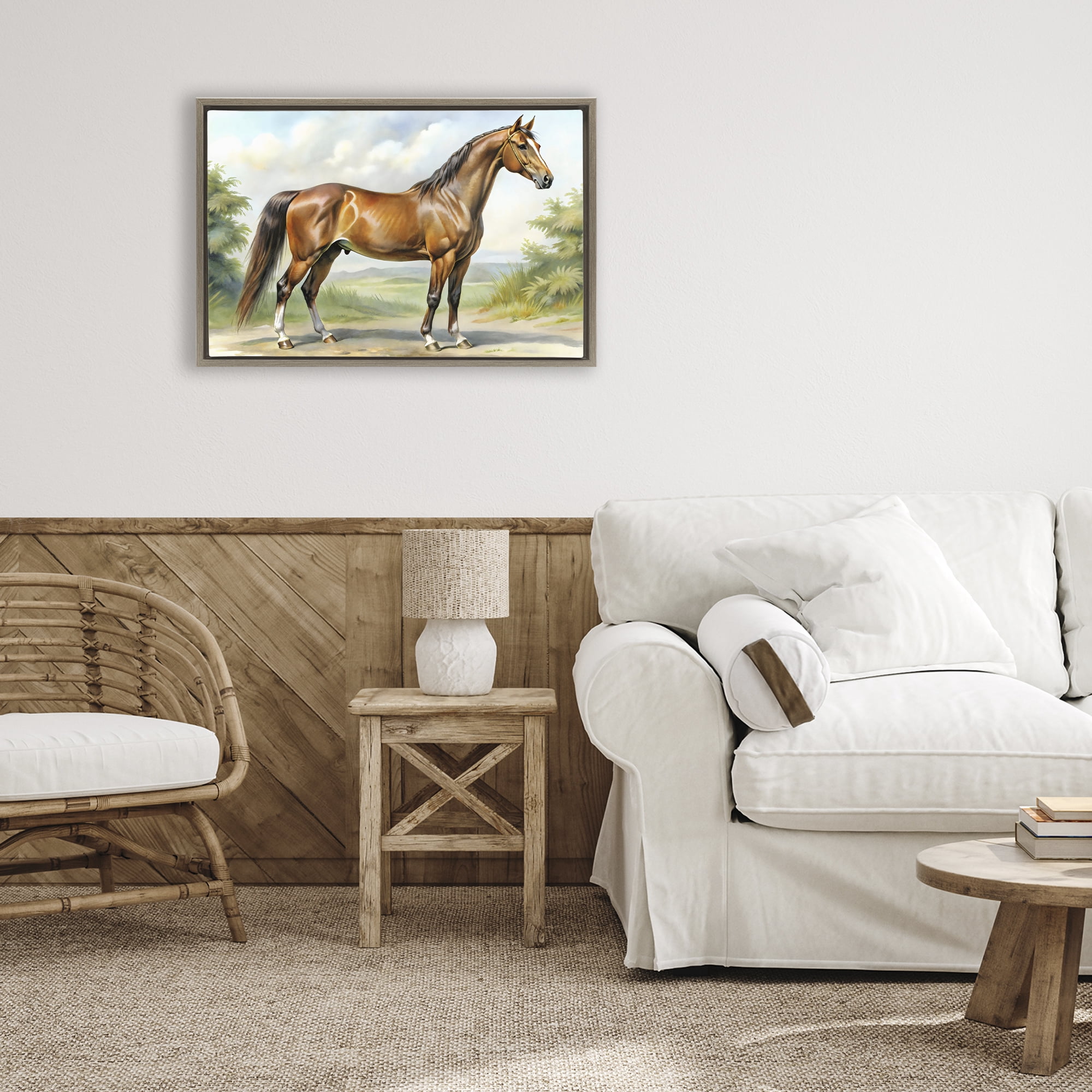 Stupell Industries Majestic Horse in Pastoral Landscape Brown Framed Floater Canvas Wall Art, design by Creative Studio