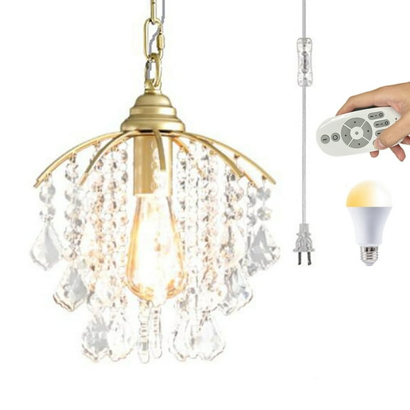 Kiven Plug in Pendant Light,Dimmable Modern Hanging Light Fixture with Crystal Shade and Remote Control,1-light