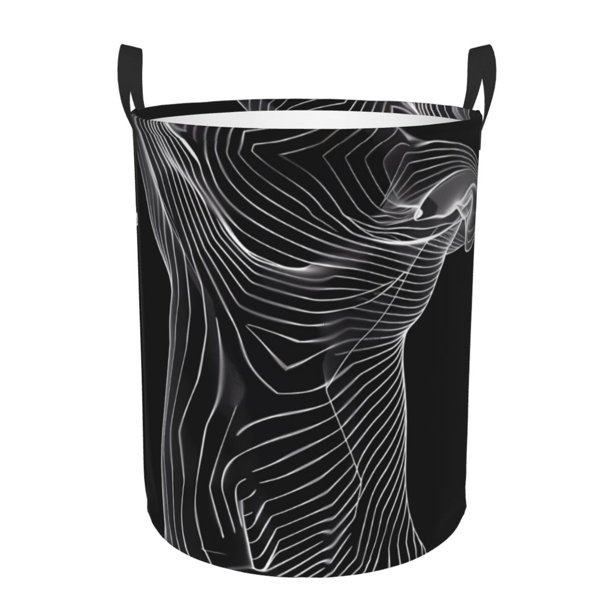 Balery Geometric Lines Dog Art Cesta de ropa redonda con asas, impermeable, independiente, para ropa, juguetes, dormitorio y familia-Medium