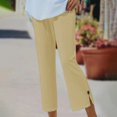 thumbnail image 4 of Stamzod Women's Clothing Summer Solid Color Elastic Waist Straight Leg Capri Pants Daily Casual Fitting Capris for Women Beige L, 4 of 7