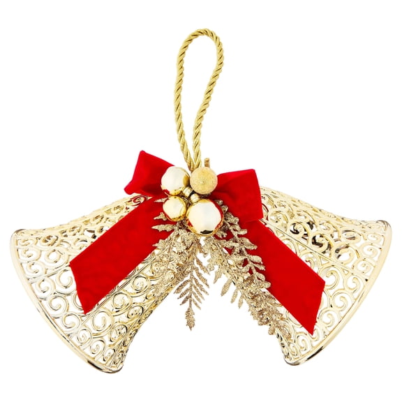 Large Metallic Gold Filigree Double Bell Christmas Ornament with Bow, 12", by Holiday Time