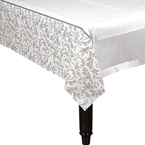 Amscan Stylish Wedding Party Paper Table Cover, 54 x 102", Silver
