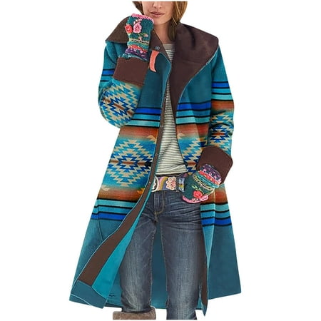 

Trench Coats for Women Puffer Jacket Womens Women Casual Long Sleeve Stripe Patchwork Long Cardigan Tops Blouse Coat Cardigan Sweaters for Women Clearance Varsity Jacket Women Blue 2XL