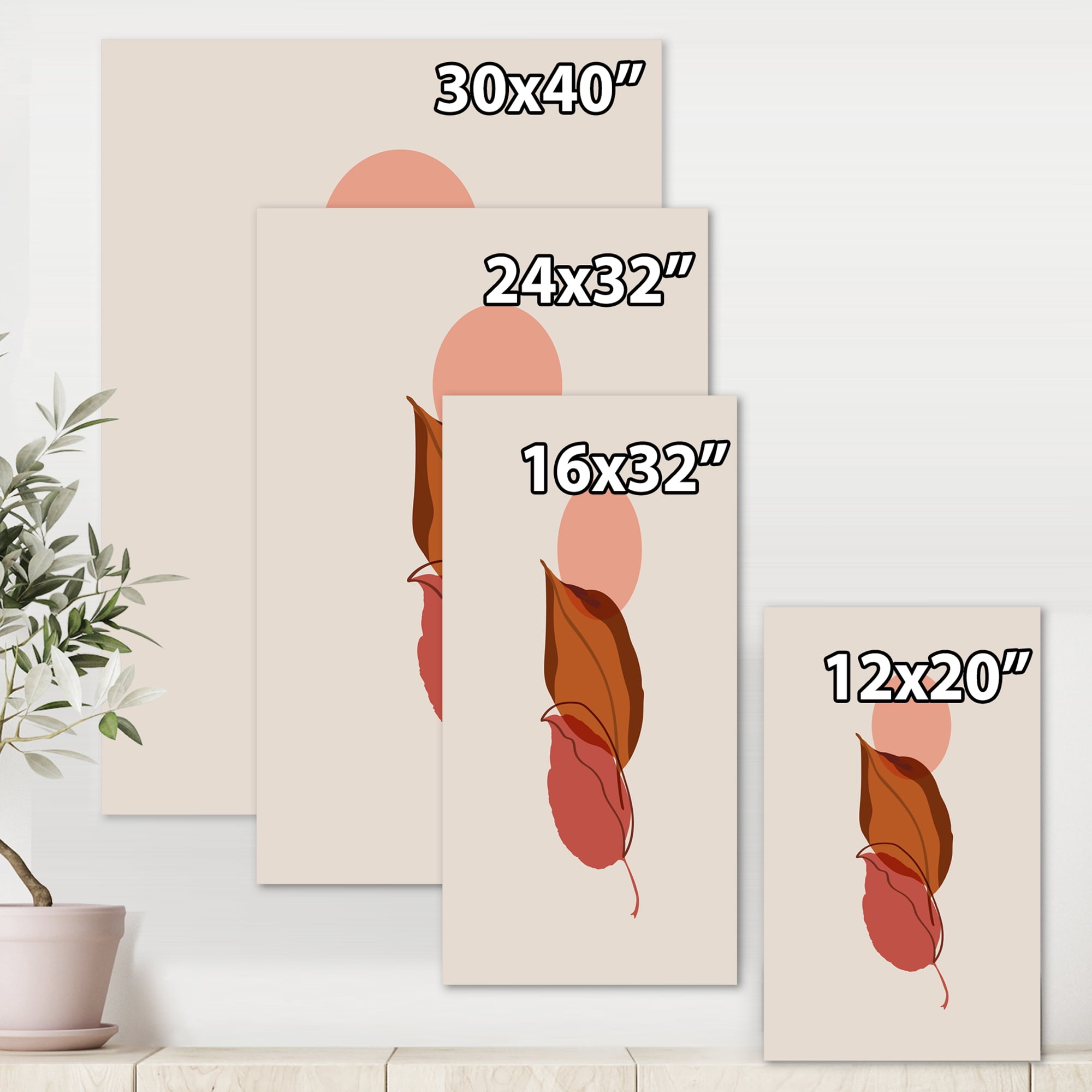 Designart ' A Red Full Moon Over Two Autumn Leaves ' Modern Canvas Wall Art Print