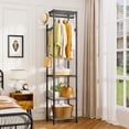 thumbnail image 3 of R1 Coat Rack Freestanding, Hall Tree with 4 Storage Shelves and 16 Hooks, Coat Rack Stand with Shelves, Small Clothes Rack Organizer for Entryway, Hallway, Bedroom, Office, Black, 3 of 8