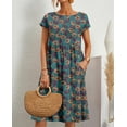 thumbnail image 2 of Vestido midi Zhyaj con cuello redondo y manga corta holgado, túnica de algodón, 2 of 7