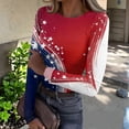thumbnail image 2 of Women's Casual Fashion Round Neck Independence Day Print Long Sleeve Ribbed Top Red XL, 2 of 6