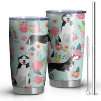 20 Oz Husky and Flower Coffee Tumbler Double Wall Insulated Stainless Steel Water Bottle | Metal Reusable Thermoses Flask with Cup Cap | Leak & Sweat Proof with Anti-Dust Lid
