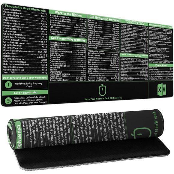 Excel Shortcut Keys Mouse Pad 35.4”X15.7” Cheat Sheet Desk Pad, Extended Large XL Excel Shortcuts Keyboard Mousepad, NonSlip for Gaming PC Office School