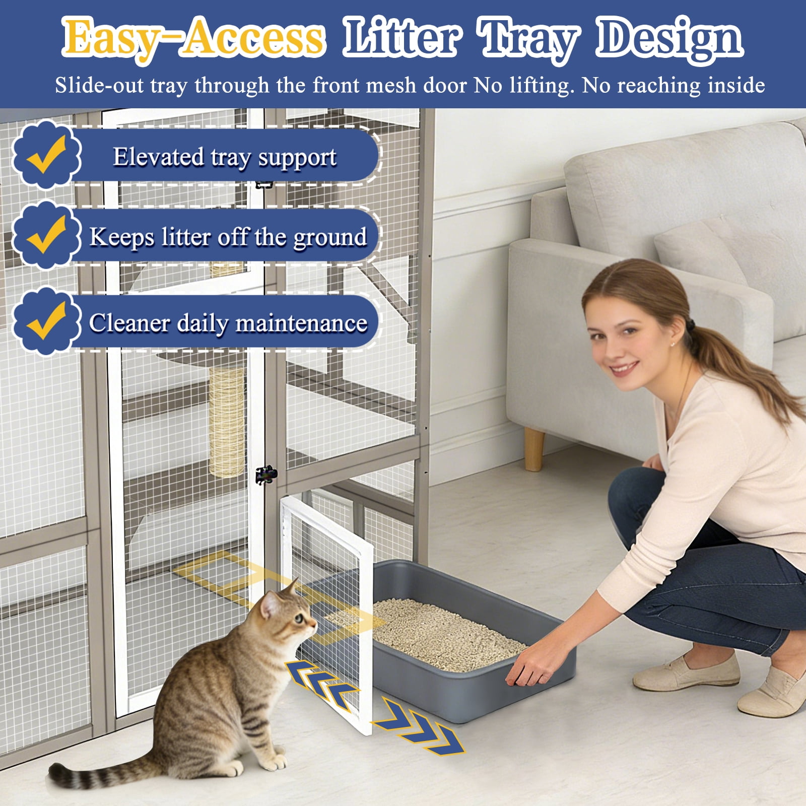 Window-Accessible Walk-in Catio, 4-Tier Outdoor Cat Enclosure with Platforms & Hammock, Large Weatherproof Cat House for Patio