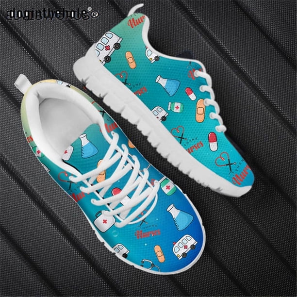 Zapatillas Doginthehole para mujer, zapatillas de deporte con estampado de rescate médico, transpirables, para correr, para mujer, zapatillas deportivas planas de moda, zapatillas de malla de aire par
