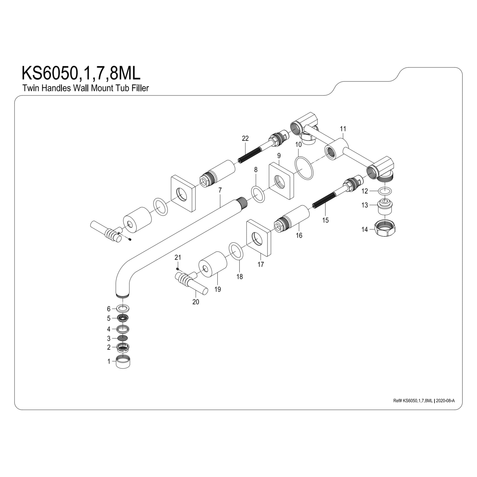 Kingston Brass KS6050ML Milano Two-Handle 3-Hole Wall Mount Roman Tub Faucet in Matte Black