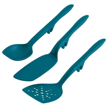 Tools and Gadgets Spoon, Slotted and Solid Set/ Cooking Utensils - 3 Piece, Teal Blue
