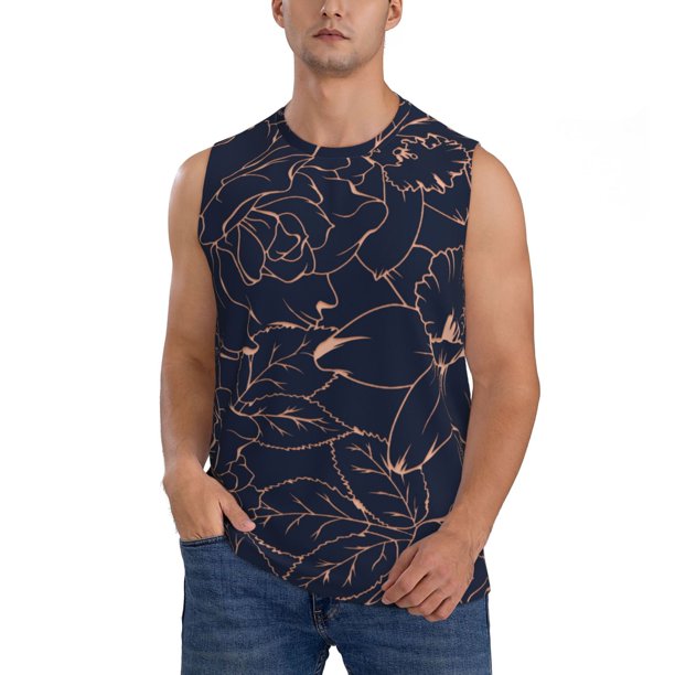 Fotbe Copper-Gold Gloss Outline Flower Men's Camiseta sin Mangas Estampada para Hombres, Playera Casual para Gimnasio, Entrenamiento, Playa-Medium