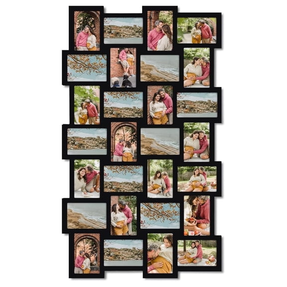 Black Photo Frame Collage Wall Decor 4x6, 28 Openings - Basket Weave Design for Living Room, Bedroom, Home Decor - Christmas & New Year Gift