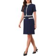 thumbnail image 4 of INSPIRE CHIC Knee Length Dress for Women Crew Neck Short Sleeve Pearls Decro Bodycon Business Work Elegant Dresses M Navy Blue, 4 of 6