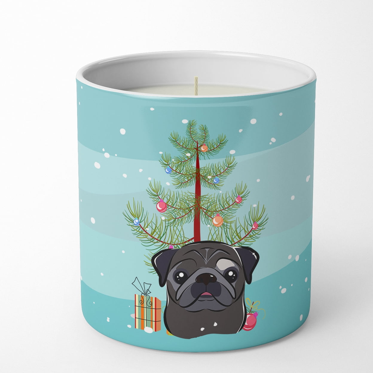 Christmas Tree and Black Pug 10 oz Decorative Soy Candle 3.25 in x 3.75 in